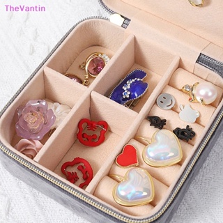 Thevantin กล่องกํามะหยี่ ทรงสี่เหลี่ยม มีซิป แบบพกพา สําหรับใส่เครื่องประดับ แหวน ต่างหู