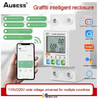 AUBESS TUYA WiFi Prepaid Meter Smart Meter Power Monitor Smart Circuit Breaker Over Voltage Protector 2P63A Aleakage Protection MOLISA