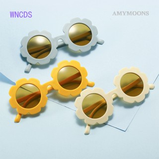 Amymoons แว่นตากันแดด ทรงกลม ลายดอกไม้ สไตล์วินเทจ กลางแจ้ง ชายหาด แว่นตา UV สําหรับเด็ก