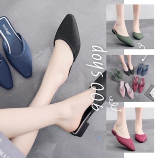 900Shop📌รองเท้าคัชชูหัวแหลมสีพื้น เปิดส้น 5 สี (75)