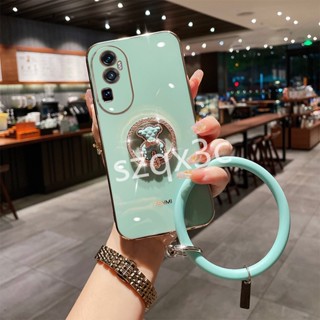 ใหม่ เคสโทรศัพท์มือถือชุบโลหะ ลายหมี พร้อมแหวนโลหะ แต่งกลิตเตอร์ สําหรับ OPPO Reno10 Pro+ Reno 10 Pro Plus 8T 5G A78 4G OPPOA78 2023