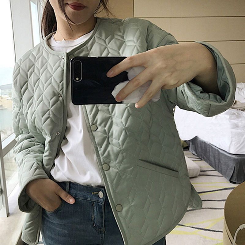 เสื้อแจ็กเก็ต คอกลม แบบบาง ทรงหลวม ลายสก๊อต ประดับเพชร แฟชั่นฤดูหนาว สไตล์เรโทร สําหรับผู้หญิง