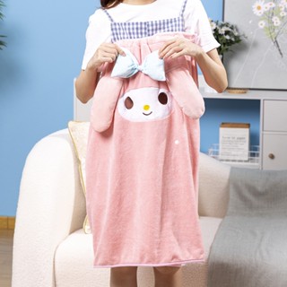 SANRIO เสื้อคลุมอาบน้ํา ผ้าขนหนู ผ้ากํามะหยี่ ลายการ์ตูนคิตตี้ และมายเมโลดี้ ขนาด 135 ซม. สําหรับเด็กผู้หญิง