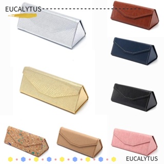 Eutus กล่องแว่นกันแดด ทรงสามเหลี่ยม หนัง PU พับได้ กันน้ํา สีพื้น สําหรับผู้หญิง