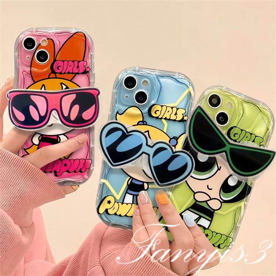 เคสโทรศัพท์มือถือ TPU นิ่ม ขอบโค้ง ลาย Power Puff Girl พร้อมขาตั้ง สําหรับ Redmi 13C 12 12C A1 10C 10A 9 9A 9C 9T Note 12 12s 11s 10s 11 10 9s 9Pro Xiaomi 12 11Lite