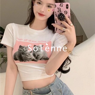 Solenne  เสื้อครอป เสื้อยืดผู้หญิง ครอป baby tee สาวเรโทร 2023 NEW Style Stylish สไตล์เกาหลี High quality รุ่นใหม่ A99J1UH 36Z230909