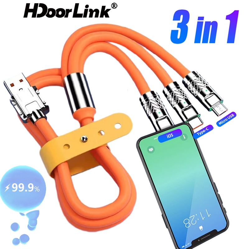 Hdoorlink 3 In 1 สายชาร์จ Micro Usb Type C หลายพอร์ต Usb สําหรับ I-Phone 14 13 Huawei