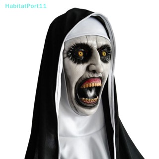 Habitatport The Horror Scary Nun หน้ากากยาง พร้อมผ้าพันคอ สําหรับแต่งคอสเพลย์ฮาโลวีน