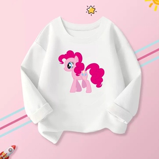 เสื้อยืดแขนยาว ผ้าฝ้าย พิมพ์ลาย My Little Pony สีชมพู สําหรับเด็กผู้หญิง 2023