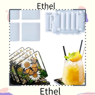 Ethel1 แม่พิมพ์ที่รองแก้ว ซิลิโคนเรซิ่น อีพ็อกซี่ ทรงสี่เหลี่ยม สีขาว สําหรับตกแต่งบ้าน 4 ชิ้น