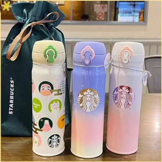 [LBE] 500ml Starbucks Insulation Cup+แปรงทำความสะอาด+กระเป๋าเก็บแบบพกพา Lucky Cat Gradient Pink Insulation Water Bottle