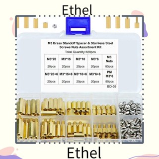 Ethel1 น็อตสกรูเมนบอร์ด PCB ทองเหลือง หกเหลี่ยม ตัวผู้ ตัวเมีย M3 และน็อตสลักเกลียว DIY 320 ชิ้น