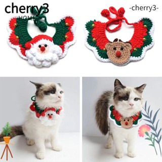 Cherry3 ปลอกคอ ผ้าพันคอ ผ้าถัก ลายซานตาคลอส กวาง คริสต์มาส อุปกรณ์เสริม สําหรับสัตว์เลี้ยง สุนัข