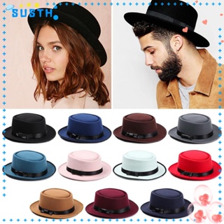 Susth Fedora หมวกฟาบริค ผ้าวูล แฟชั่น สไตล์คาวบอย สําหรับผู้หญิง ผู้ชาย ใส่เต้นรํา ปาร์ตี้