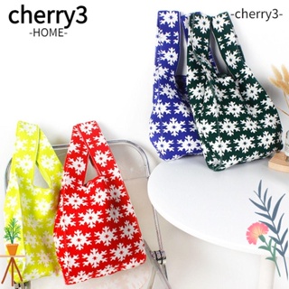 Cherry3 กระเป๋าถือ ผ้าถัก ความจุสูง ลายเกล็ดหิมะ สําหรับนักเรียน