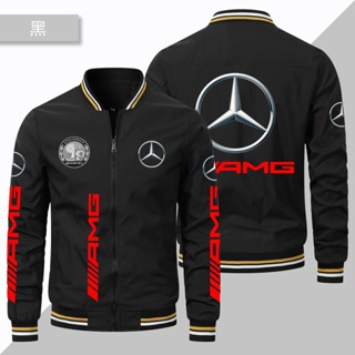 เสื้อแจ็กเก็ตเบสบอล แบบบาง แต่งซิป ลายโลโก้ Benz AMG C43 A35 GLC63 เหมาะกับใส่ขับขี่กลางแจ้ง