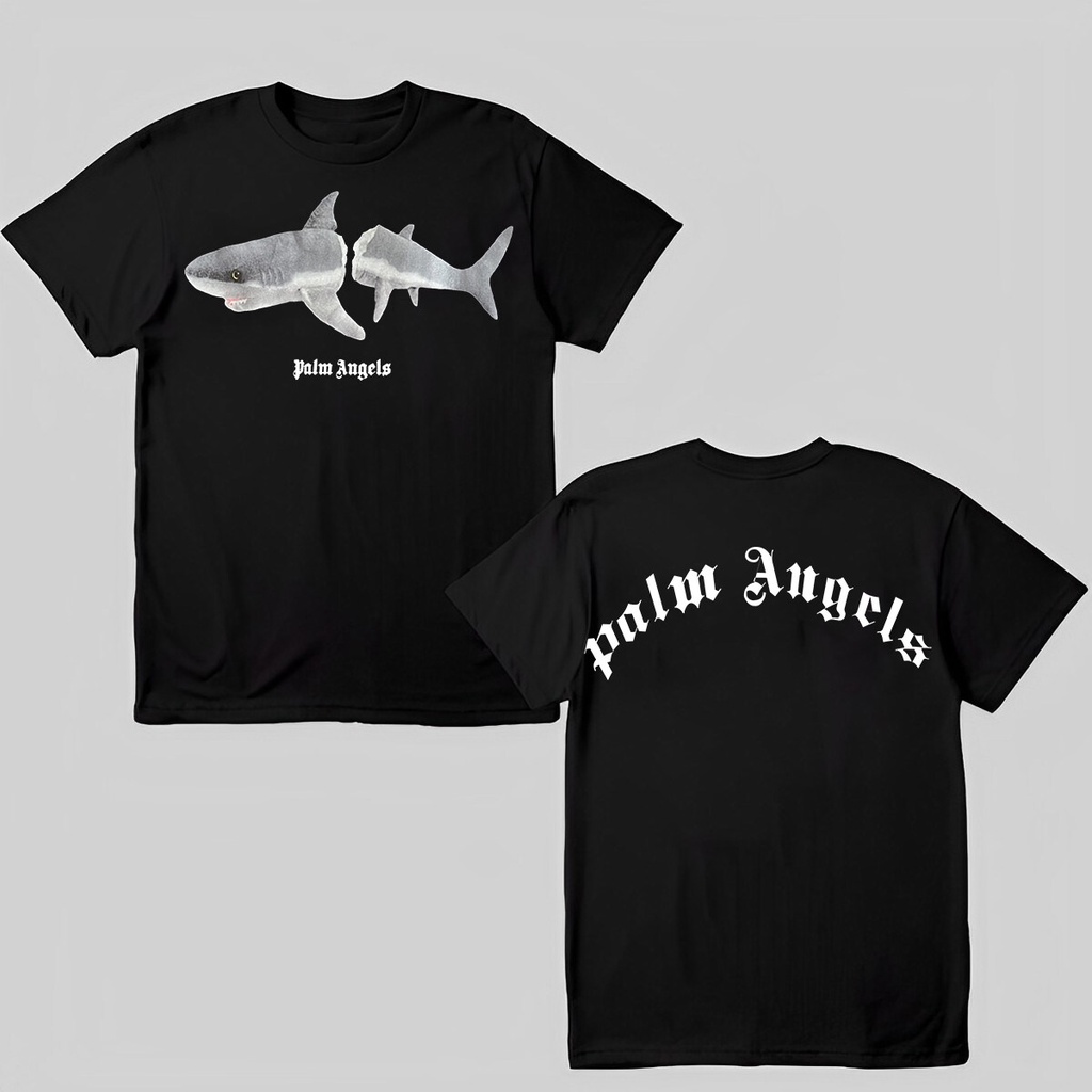 เสื้อยืดคุณภาพดี 【HOT】GP เสื้อยืด Palm Angels ลายปลา ฉลาม SML100%cotton เสื้อยืดพิมพ์คุณภาพสูงS-5XL