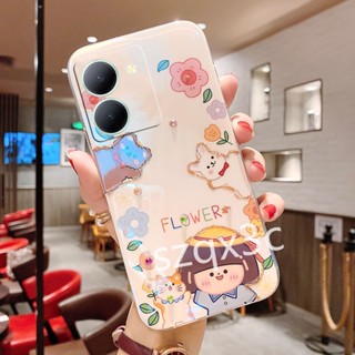  พร้อมส่ง เคสโทรศัพท์มือถือ ซิลิโคนนิ่ม TPU กันกระแทก ลายการ์ตูนเด็กผู้หญิง ดอกไม้น่ารัก สําหรับ VIVO Y78 Y36 Y27 V27 V27e Y02T Y02 Y22 Y16 V25e V25 5G