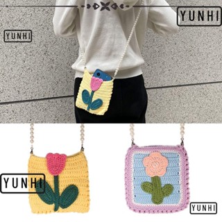 Yunhi กระเป๋าสะพายข้าง ผ้าถัก ใส่เหรียญ ปาร์ตี้ สําหรับผู้หญิง