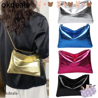 Okdeals กระเป๋าสะพายไหล่ กระเป๋าคลัทช์ ผ้าซาติน ขนาดใหญ่ จุของได้เยอะ สีสันสดใส สําหรับผู้หญิง