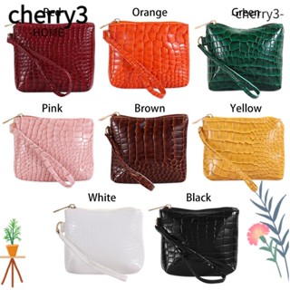 Cherry3 กระเป๋าเปลี่ยน ลายหนังจระเข้ มีซิป ขนาดเล็ก สีพื้น