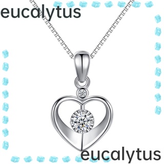 Eucalytus1 สร้อยคอโซ่ จี้รูปหัวใจ ประดับเพชรคริสตัล สีเงิน เครื่องประดับ สําหรับผู้หญิง