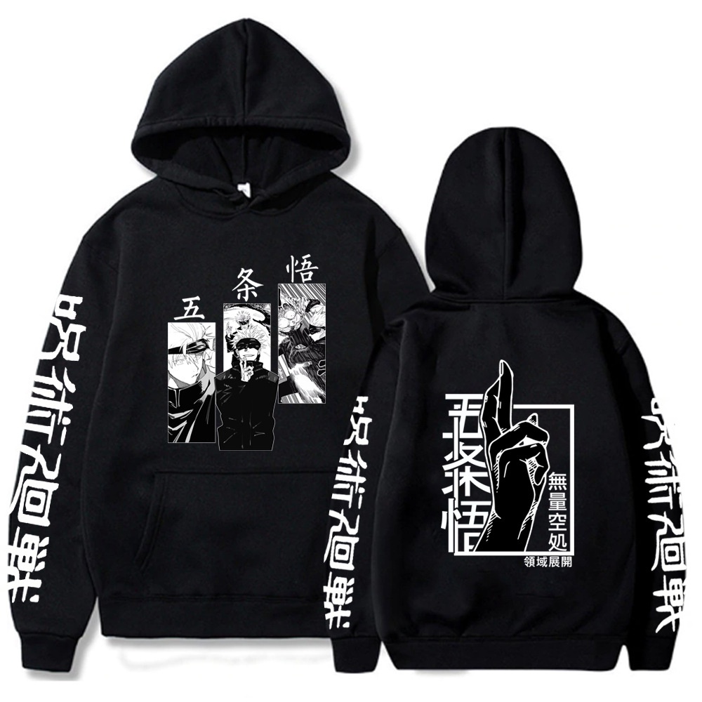 ใหม่ เสื้อกันหนาว แขนยาว มีฮู้ด พิมพ์ลายอนิเมะ Jujutsu Kaisen Gojo Satoru ทรงหลวม สไตล์ญี่ปุ่น แนวสตรีท เหมาะกับหน้าหนาว สําหรับผู้หญิง และผู้ชาย