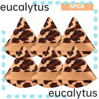 Eucalytus1 พัฟฟองน้ํา ผ้าฝ้าย แบบนิ่ม ทรงสามเหลี่ยม ลายเสือดาว ล้างทําความสะอาดได้ สําหรับแต่งหน้า 6 ชิ้น