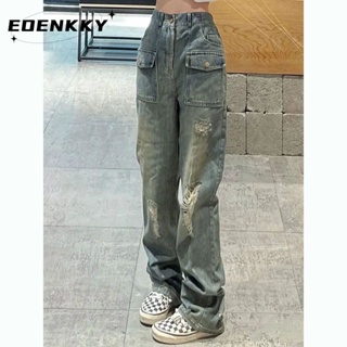 EOENKKY กางเกงขายาว กางเกงยีสน์ผู้หญิง ทรงหลวม ๆ ตรง Retro Hip Hop Pants 2023 NEW Style  Korean Style ทันสมัย สบาย สวยงาม A97L02XB 36Z230909