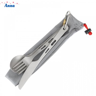 【Anna】Titanium Utility Cutlery Set Fork Spoon Cutter Kit Camping Dinnerware Tableware