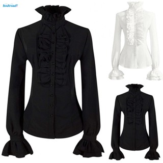 【HODRD】Solid color Victorian Blouse Vintage Steampunk Button Shirt Gothic Ruffle Sleeve【Fashion】