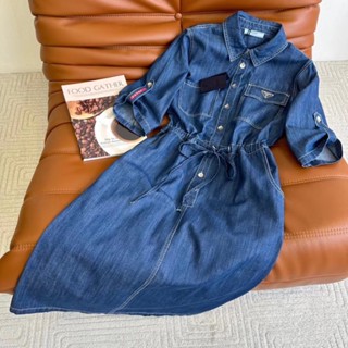 ♥ เช็คสินค้าก่อนสั่ง PRADA WASH DENIM SHIRT DRESS เดรสเชิ๊ต เดรสยีนส์ ผ้ายีนส์ กระดุมหน้า จั้มเอว พราด้า ปราด้า