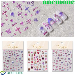 Anemone สติกเกอร์เจลลี่ ลายตัวอักษรภาษาอังกฤษ สีชมพู สําหรับตกแต่งเล็บ DIY