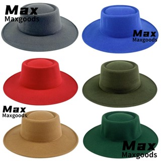 Maxg หมวกปีกกว้าง ผ้าสักหลาด สีพื้น สไตล์อังกฤษ แฟชั่นฤดูใบไม้ร่วง ฤดูหนาว