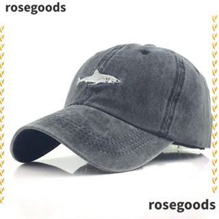 Rosegoods1 หมวกเบสบอล ผ้าฝ้าย ปักลายฉลาม ปรับสายได้ แฟชั่นฤดูร้อน สไตล์ฮิปฮอป