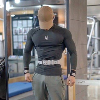 Muscle Workout Long-Sleeved T-shirt Mens Autumn New Sports Running Exercise Training Wear Slim Fit Thin Top Bottoming Shirt ryot