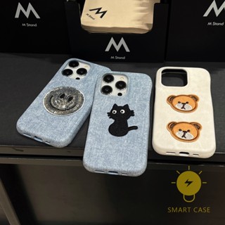 For เคสไอโฟน 14 Pro Max [Denim Jeans Cat Bear Smile] เคส Phone Case For iPhone 14 Pro Max Plus 13 12 11 For เคสไอโฟน11 Ins Korean Style Retro Classic Couple Shockproof Protective TPU Cover Shell