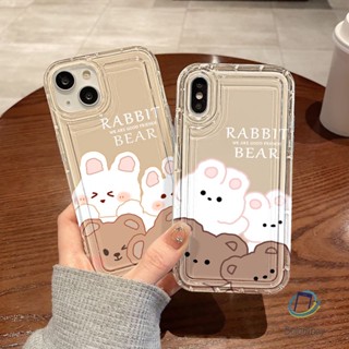 คู่เคสโทรศัพท์โปร่งใสสำหรับ Iphone 11 12 13 14 15 Pro Max XR X 7 6 8 Plus หมีสีน้ำตาล กระต่ายขาว อ่อนนุ่มกันกระแทกเปลือก