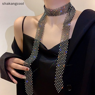 Shakangcool ใหม่ สร้อยคอโซ่ยาว ประดับพลอยเทียม แวววาว หลายแถว สีดํา สไตล์เรโทร สําหรับผู้หญิง SGL