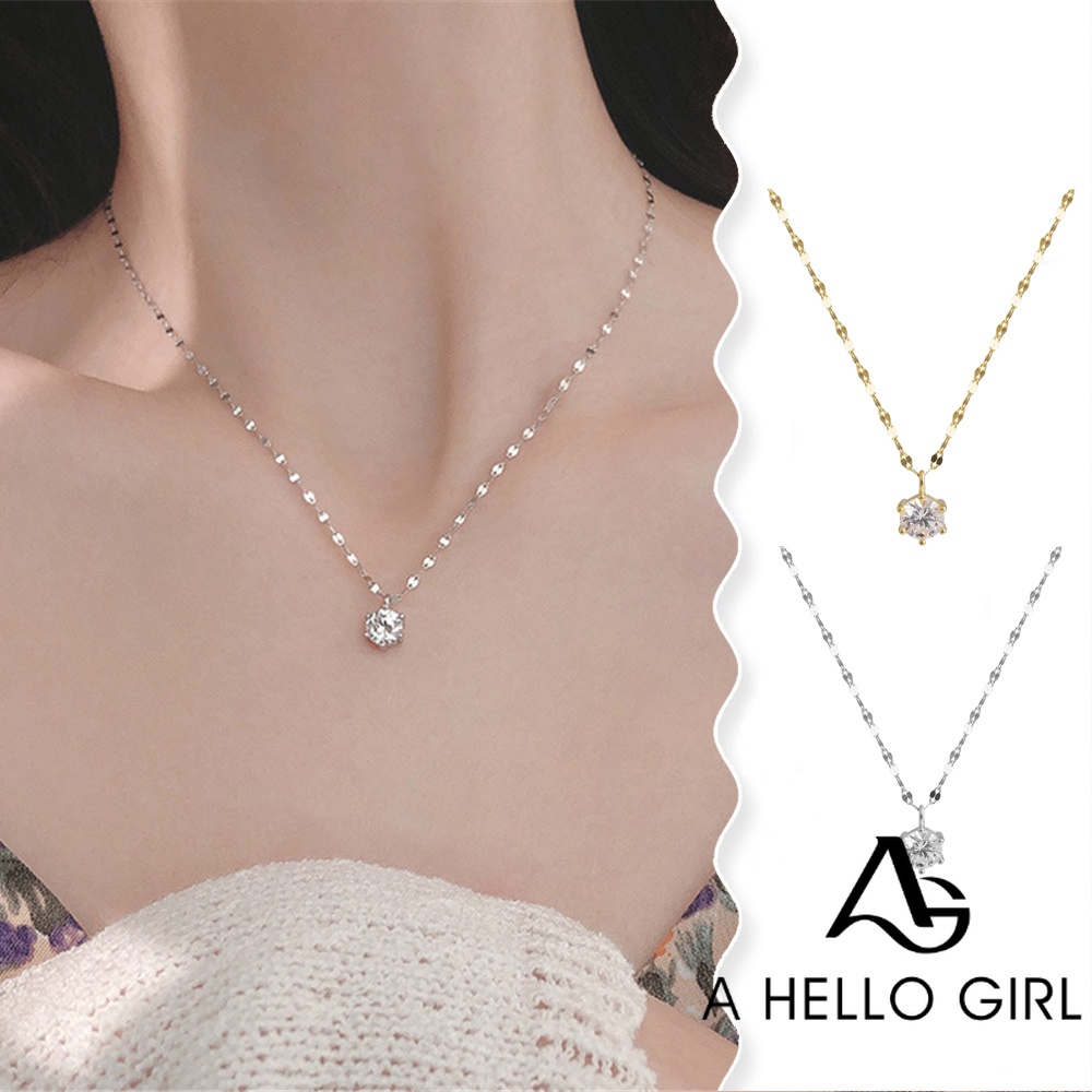 A HELLO GIRL สร้อยคอโซ่ จี้เพทาย สไตล์เกาหลี แฟชั่นสําหรับผู้หญิง