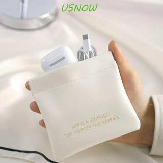 Usnow กระเป๋าเก็บเหรียญ ผ้าอนามัย ลายใบไม้น่ารัก สีครีม ปิดเองได้ สําหรับผู้หญิง