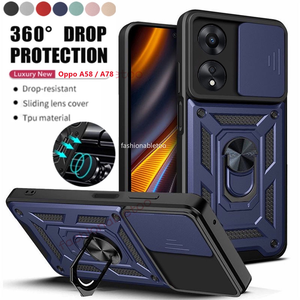 เคสโทรศัพท์มือถือ ป้องกันเลนส์กล้อง กันกระแทก พร้อมขาตั้ง สําหรับ OPPO A98 A78 A58 A38 A18 NFC A57 A17 A17k A77s A77 4G 5G 2022