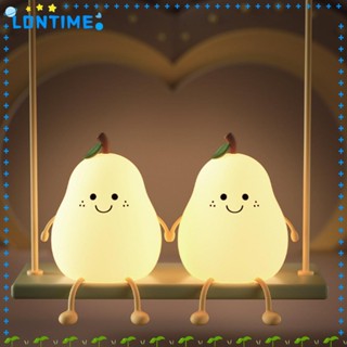 Lontime โคมไฟตั้งโต๊ะ LED ซิลิโคน รูปลูกแพร์น่ารัก ชาร์จซ้ําได้ หรี่แสงได้ หลากสี สําหรับตกแต่งข้างเตียงนอน