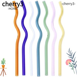 Cherry3 หลอดดูดน้ํา แก้วกาแฟ บอโรซิลิเกต หยักสูง 7*120 มม. 7 ชิ้น