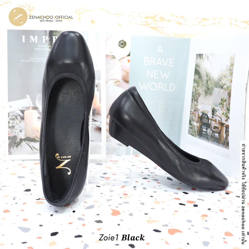 ทรงปกติ:เปลี่ยนไซส์ได้-ไม่รับคืน Zenachoo รุ่นขายดี Zoie1 ส้นเตารีดสูง 1นิ้ว รองเท้าหนังแกะแท้