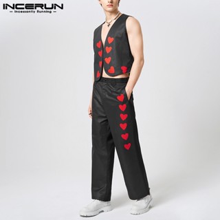 Incerun เซตเสื้อกั๊ก ตัวสั้น + กางเกงลําลอง ลายหัวใจ