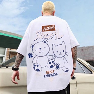 Summer New Style Street Wear Bear T-Shirt Men Women Loose 2022 Trendy Large Size Round Neck Casual All-Match Short-_03