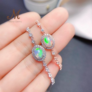 Meena Gems/ ข้อมือพลอยแท้โอปอล ตัวเรือนเงินแท้925 พลอยดิบไม่มีการปรับปรุง พลอยแท้เสริมดวง จัดส่งพร้อมกล่อง