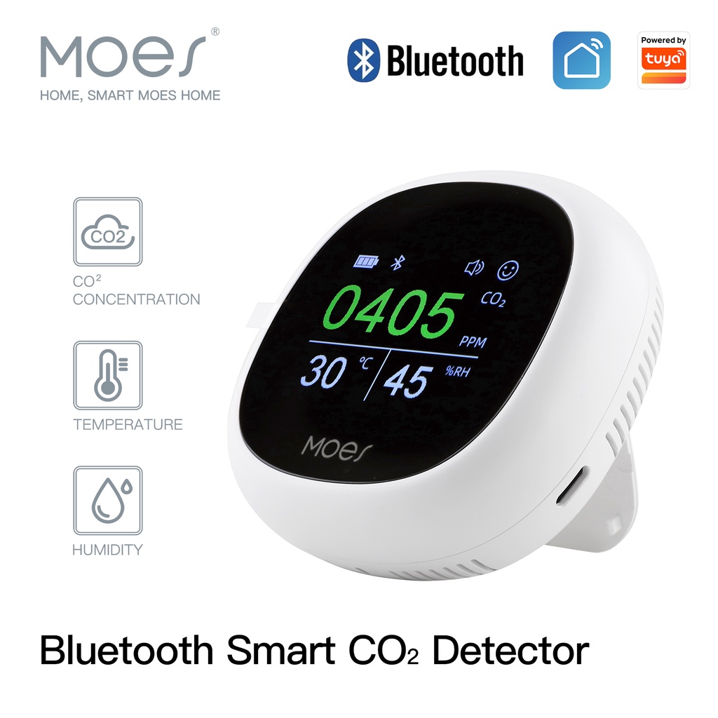 MOES 3 In 1 เครื่องตรวจจับอุณหภูมิ ความชื้น คาร์บอนไดออกไซด์ แบบพกพา พร้อมแผ่นรองรับ – โปรปัง