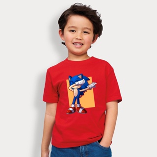 เสื้อยืดแขนสั้น พิมพ์ลายการ์ตูน Sonic The Hedgehog สีขาว แฟชั่นสําหรับเด็กผู้ชาย และเด็กผู้หญิง